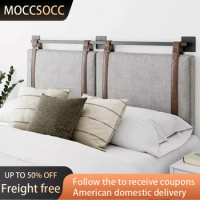 Modern Wall Mount Hanging Headboard Queen Bed Frame Full King Gray With Brown Faux Leather Straps Freight Free Bedroom Furniture