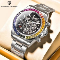 PAGANI DESIGN PD-1777 Automatic Men's Watches Stainless Steel Skeleton Multifunctional Waterproof Mechanical Wrist Watch for Men