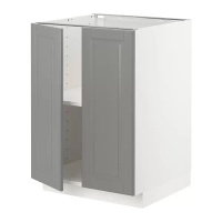 METOD 底櫃附層板/2門板, 白色/bodbyn 灰色, 60x60x80 公分