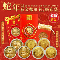 【EDISH】紫南宮過爐 蛇年開運招財x6入(立體金幣紅包款/平面金幣絨布款)(款式隨機出)