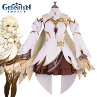 UWOWO Game Genshin Impact Traveler Lumine Cosplay Costume Women Lolita Dress Halloween Carnival New 