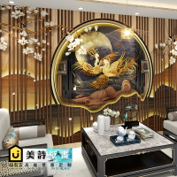 新中式鳳求凰墻布中國風山水墻紙茶室壁畫酒店輕奢背景墻裝飾壁紙