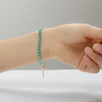 Full Green Beads Combined Leaf Golden Centipede Style Chain Fashion Adjustable Bracelets For Women