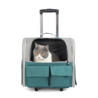 Dog Carrier Bag Puppy Travel Outing Bags Folding 2-wheel Trolley Case Pet Cat Breathable Dog Stroller Luggage