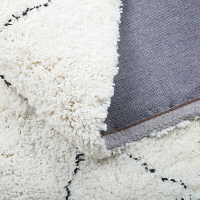 摩洛哥北歐客廳床邊地毯 簡約臥室羊毛地毯 菱形白色長絨毯