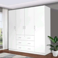 Lemari pakaian besar kayu jati putih modern minimalis 4 pintu Laci Furniture