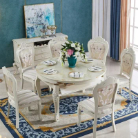 European retractable marble dining chair combination small apartment solid wood dining table round table restaurant