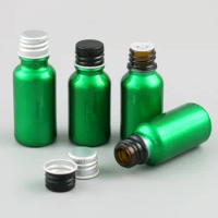 1/2oz 2/3oz Refillable Green Glass Essential Oil Bottles Containers With Silver Black Aluminium cap 12pcs