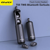 Awei T5 T55 3D Wireless Bluetooth Earphone TWS Earbuds In-ear Noise Canceling Gaming Stereo Sound He