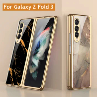 Luxury Tempered Glass Case for Samsung Galaxy Z Fold 3 5G Case Plating Plastic Frame Hard Glass Cove