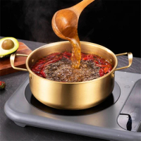 Golden Ramen Noodles Pot Instant Noodle Pot Stainless Steel Soup Pot with Lid Cooking Pot Kitchen Cookware