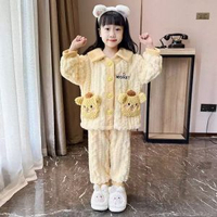 冬季加厚可愛珊瑚絨睡衣開衫套裝保暖家居服法蘭絨兒童布丁狗