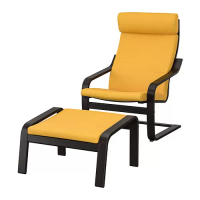 POÄNG 扶手椅及腳凳, 黑棕色/skiftebo 黃色