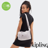 Kipling 簡約光澤銀中型圓筒手提肩背兩用包-BINA M