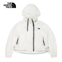 【The North Face】北面UE女款白色防潑水舒適透氣可調節連帽防風外套｜8867FN4