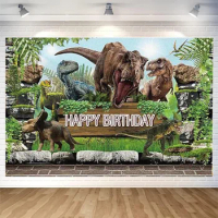 1PC-Jurassic Dinosaur Theme Happy Birthday Photo Background Tropical Jungle Dinosaur Party Background
