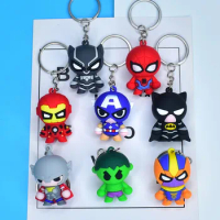 DC Marvel Spiderman Iron Man Bat Hulk Thor Cartoon Keychain Anime Avengers Key Ring Figure Silicone Car Key Jewelry Toys Gift