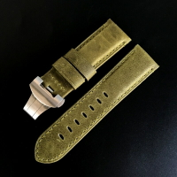 錶帶義大利小牛皮真皮手錶帶適配沛納海312 111綠色油棕蝴蝶扣款24mm 替換錶帶