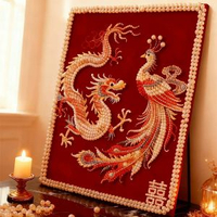 全城熱賣 - 新中式龍鳳呈祥仿珍珠客廳裝飾畫新人結婚送禮喜慶寓意好玄關掛畫E《祥龍迎喜》50*70/CM手工裝裱可|啞光質感+鋁合金框+高清藝術微噴鋁合金拉絲-摩登黑