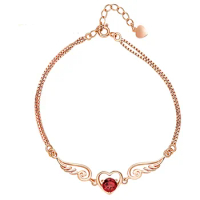 LANZYO 925 Silver Garnet Bracelet natural garnet jewelry Angel wings bracelet gift wholesale l060601ags