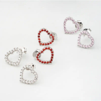 Ar-Kang Collection AKE1426/AKE1427/AKE1428 ต่างหูเงินแท้ หัวใจ Garnet-cz, White-cz, pink-cz (เงินแท้
