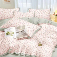 BIOSIBEDDING Sprei Bedcover Katun Jepang Motif Bunga Pink Minimalis - Sprei Readystok Sprei Custom S