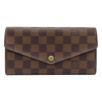【二手名牌BRAND OFF】LOUIS VUITTON LV 路易威登 棕色 棋盤格 帆布 Sarah 扣式長夾 N63209