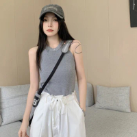 Women's Tank Top Sleeveless Tops Knitted Solid Color Blouse Summer Halter Neck Sports Vest
