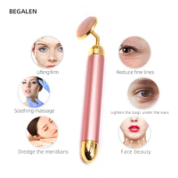 24k Gold Energy Beauty Bar Rose Quartz Facial Jade Roller Electric Vibrating Massager For Double Chin Reduce Face Lifting