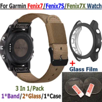 Wrist Cover For Garmin Fenix7/Fenix7S/Fenix7X Watch Band Strap Nylon Bracelet Film Glass Screen Protectors Case Fenix 7 Band