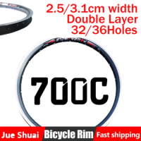 E Bike wheel rim Double Layer 700C 2.5cm/3.1cm Width 32Holes/36Holes Spokes Electric Bike Wheel Rim Aluminum Alloy Ebike