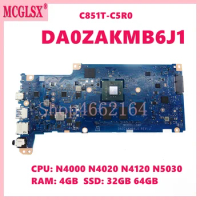 DA0ZAKMB6J1 N4000 N4020 N4120 N5030 CPU 4GB-RAM 32GB/64GB-SSD Mainboard For Acer Chromebook C851T-C5R0 Laptop Motherboard