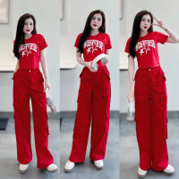Bộ tập thể thao dân vũ, zumba, erobic, shuffledance, gym áo thun quần kaki xuông ống rộng có dây rút