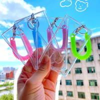 Acrylic Transparent Wristband Card Holder Girl Boy Students DIY Candy Color Adjustable Keychain ID Card Case Badge Pass Holders