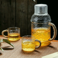 日式錘紋玻璃茶壺藤編家用套裝大容量涼水壺防爆耐高溫冷水壺杯子