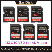 SanDisk Extreme PRO V30 SD Card 512G 256G 128G 64G 32G U3 4k Read up to 200MB/s C10 UHS-I SDHC / SDXC Memory Cards for Camera