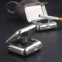 1pcs Mini Metal Ashtray Portable Small Ashtray Outdoor Pocket Ashtray Creative Car Smoking Accessories Ashtray Cigar Silver