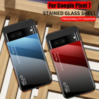 For Google Pixel 7 Tempered Glass Gradient Back Cover Soft Silicone Frame Phone Case For Google Pixel 7 Pro