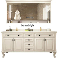 American Simple Bathroom Cabinet Combination Smart Mirror Marble Washstand Double Basin Bathroom Washbasin Cabinet