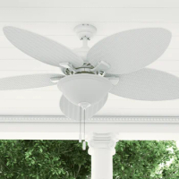 Honeywell Palm Valley 52" White Tropical Ceiling Fan with 5 Palm Blades, Pull Chain &amp; Reverse Airflow