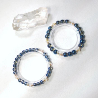 Lii Ji Blue Aurora Crystal American 14K Gold Filled 6mm/8mm Beaded Elastic Bracelet For Female Jewelry