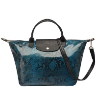 LONGCHAMP LE PLIAGE PYTHON蟒蛇蚊短把手提/斜背包(大-西洋杉藍)