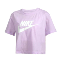 NIKE 女短款T恤-休閒 慢跑 運動 上衣 馬卡龍紫白
