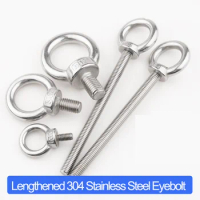 Big Size M20 To M36 Lengthened 304 Stainless Steel Eyebolt Round Lifting Ring Eye Bolt Ring Crane Suspension Ears Hook Screw