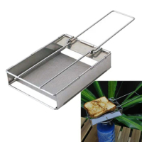 1pc Bread Toaster Foldable Stainless Steel Toaster Plate Camping Bread Toaster Grill 28*11.3*5.2cm Stainless Steel Kitchen Parts