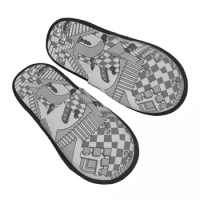Chess Dimension Guest Slippers for Hotel Women Custom Print Game Lover Chess Piece House Slipper