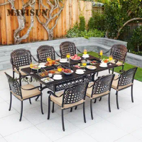 New Baking Restaurant Grill Ceramic Tile Top Cast Aluminium BBQ Table Rectangle 188x98x75cm For Garden With Chairs