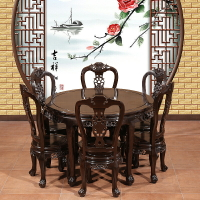 紅木餐桌黑檀木實木圓形餐桌椅南美酸枝木歐式1米1.2米家用小戶型