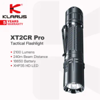 Klarus XT2CR Pro Compact Rechargeable LED Tactical Flashlight, Dual Tail Switch, 2100 Lumens 240m Beam Distance, 18650 Battery