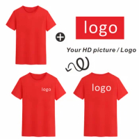 Fashion top print T-shirt embroidered logo Casual short sleeved custom logo Personalized design text Printed pattern on diy